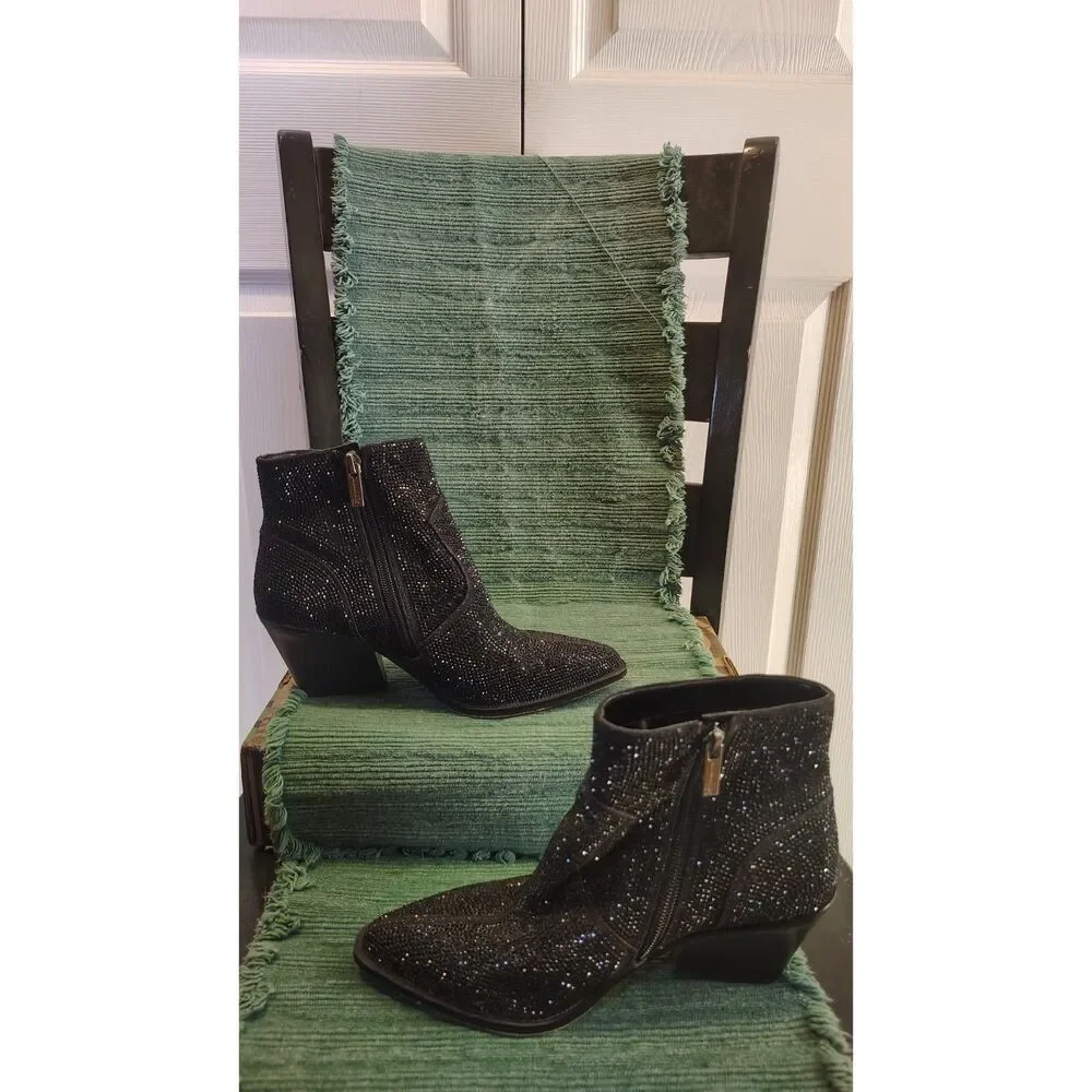 Jessica Simpson Zalor Black Rhinestone Western Ankle Booties - Women's Size 6M